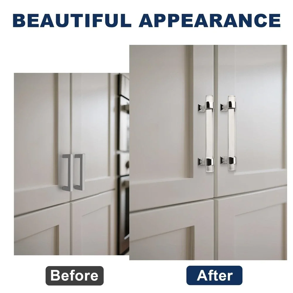 Orger 20 Pack Cabinet Handles 4 Inch Hole Center Clear Acrylic Chrome Pulls